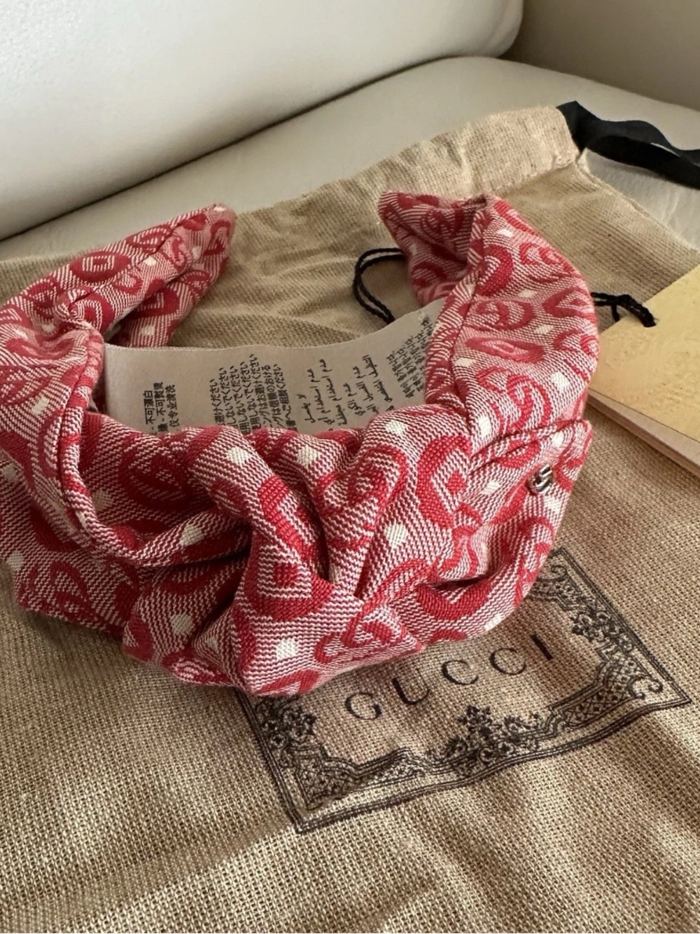 Gucci Pink and White kids Jacquard Knot Headband